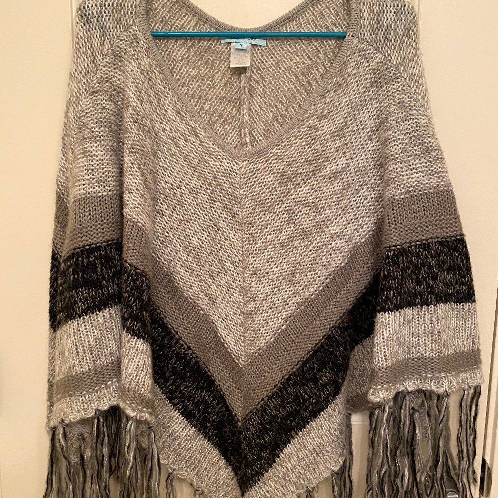 Black and Gray Striped Poncho